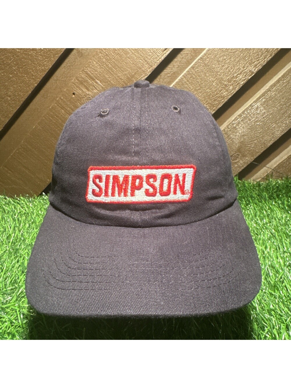 Vtg 1990s Simpson Racing Hat Strapback Black Dad Cap Deadstock NWOT Helmet Patch